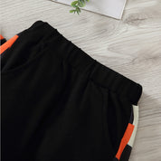 Boy's Cotton Fleece Winter Full Sleeves Text Printed Hooded Sweatshirt & Jogger Pant Set - Black