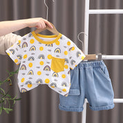 Boy's Yellow Sun Print T-Shirt & Denim Shorts Set