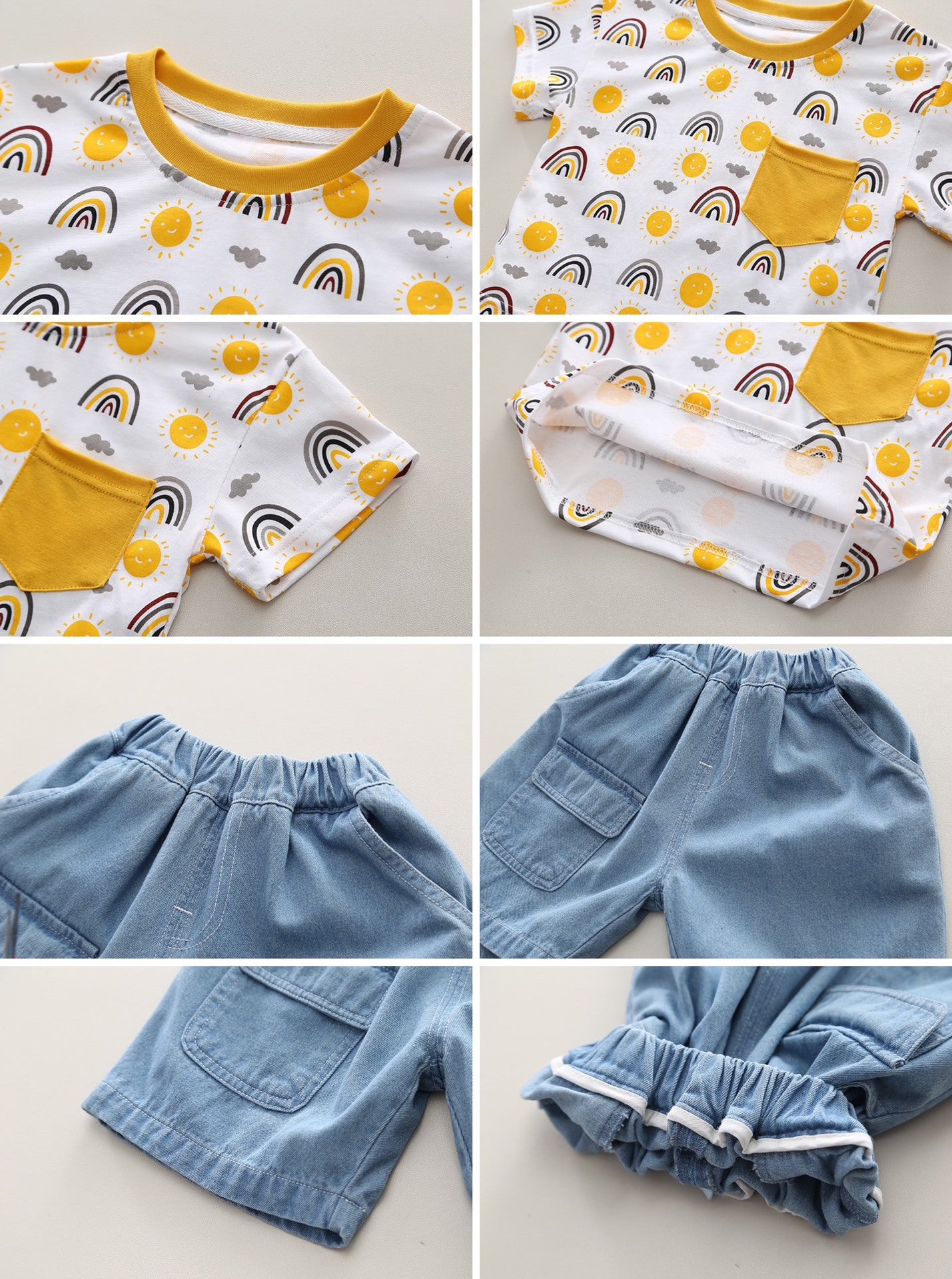 Boy's Yellow Sun Print T-Shirt & Denim Shorts Set