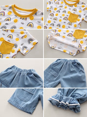 Boy's Yellow Sun Print T-Shirt & Denim Shorts Set