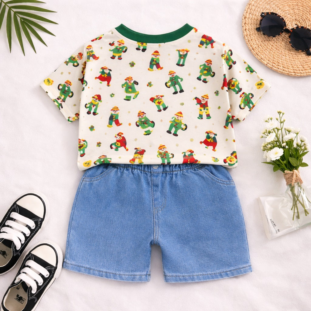 Boy's Cotton Cartoon Print T-Shirt & Shorts Set - Multicolor