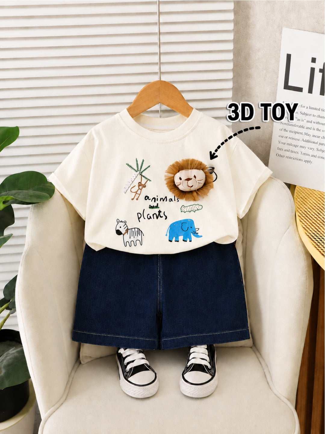 Googo Gaaga Boys Cotton Animals & Plants Printed T-Shirt & Shorts Set - Cream