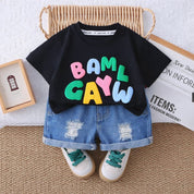 Boy's Black BAM Print T-Shirt & Shorts Set