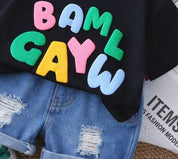 Boy's Black BAM Print T-Shirt & Shorts Set