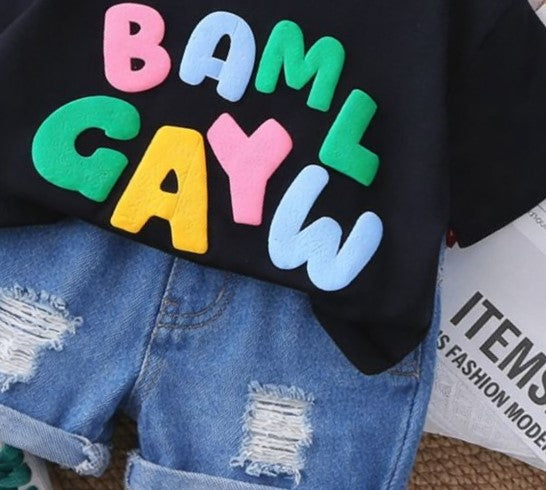 Boy's Black BAM Print T-Shirt & Shorts Set