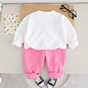Googo Gaaga Girls Happy and Love Teddy Bear Printed Full Sleeve Sweatshirt with Pink Jogger Pants Co-Ord Set – White & Pink