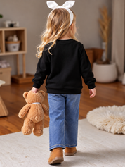 Googo Gaaga Girls Pretty Bow Detailed Full Sleeve Sweatshirt with Blue Denim Wide Leg Jeans Set – Black & Blue