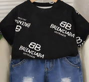 Boy's Black Balenciaga Print T-Shirt & Shorts Set