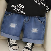 Boy's Black Balenciaga Print T-Shirt & Shorts Set