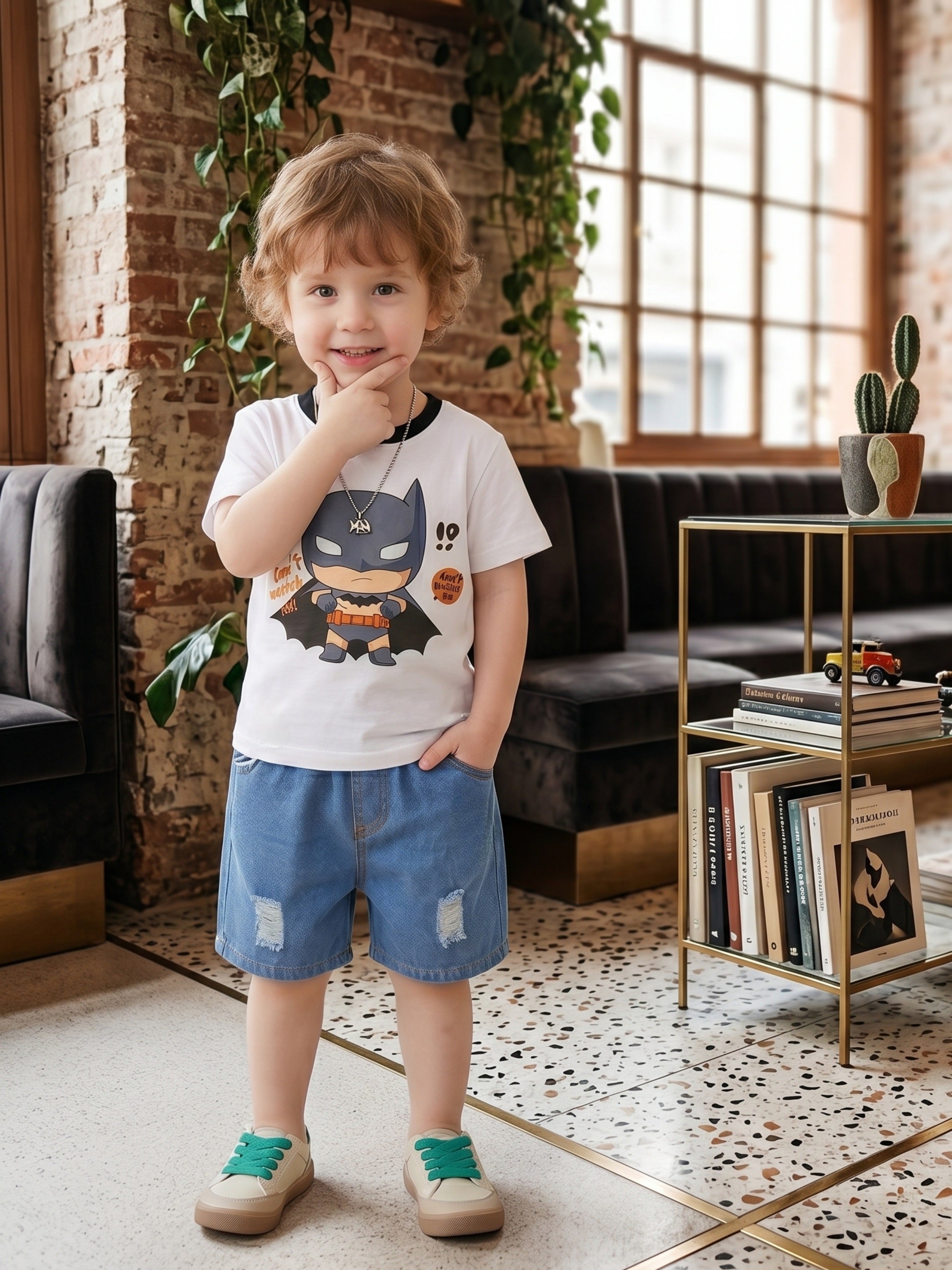 Googo Gaaga Boys Cotton Batman Printed T-Shirt & Shorts Set - Yellow
