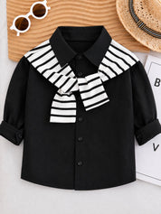 Googo Gaaga Boys Black Layered-Look Shirt with Blue Denim Jeans Set