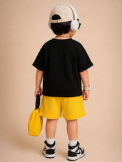 Googo Gaaga Boys Cotton Cap Bear Printed T-Shirt & Shorts Set - Black