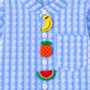 Googo Gaaga Kids Blue & White Checkered Fruit Applique Full Sleeve Shirt with Blue Denim Jeans Co-Ord Set
