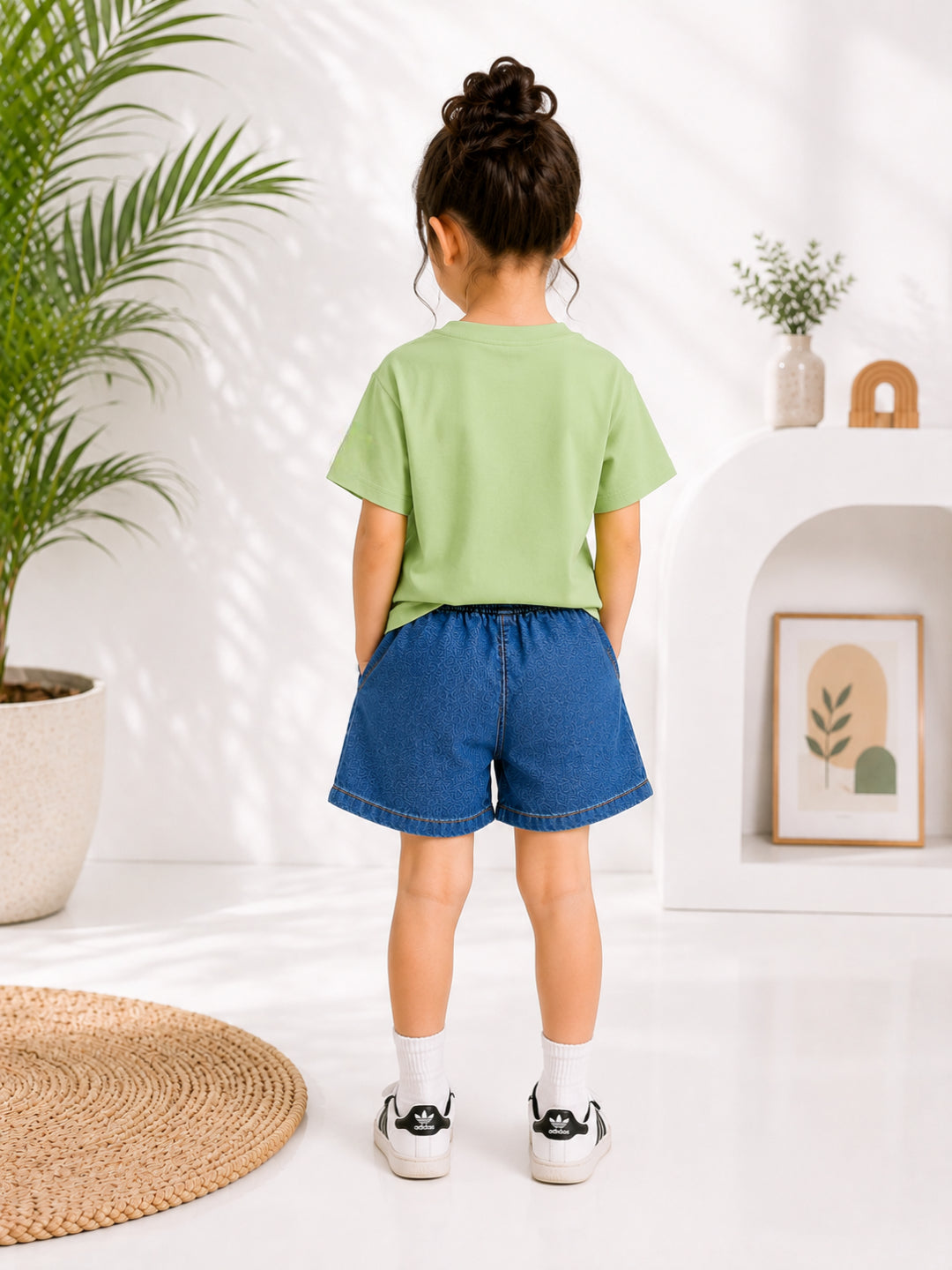 Googo Gaaga Girls Cotton Cat Printed T-Shirt & Shorts Set - Green