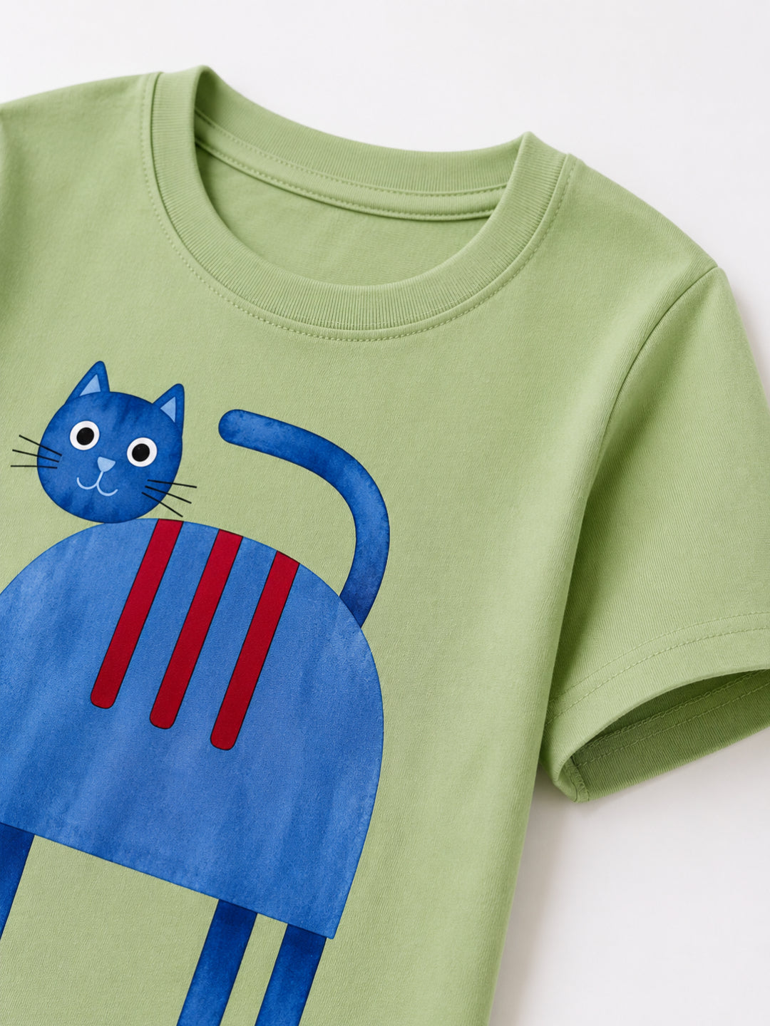 Googo Gaaga Girls Cotton Cat Printed T-Shirt & Shorts Set - Green