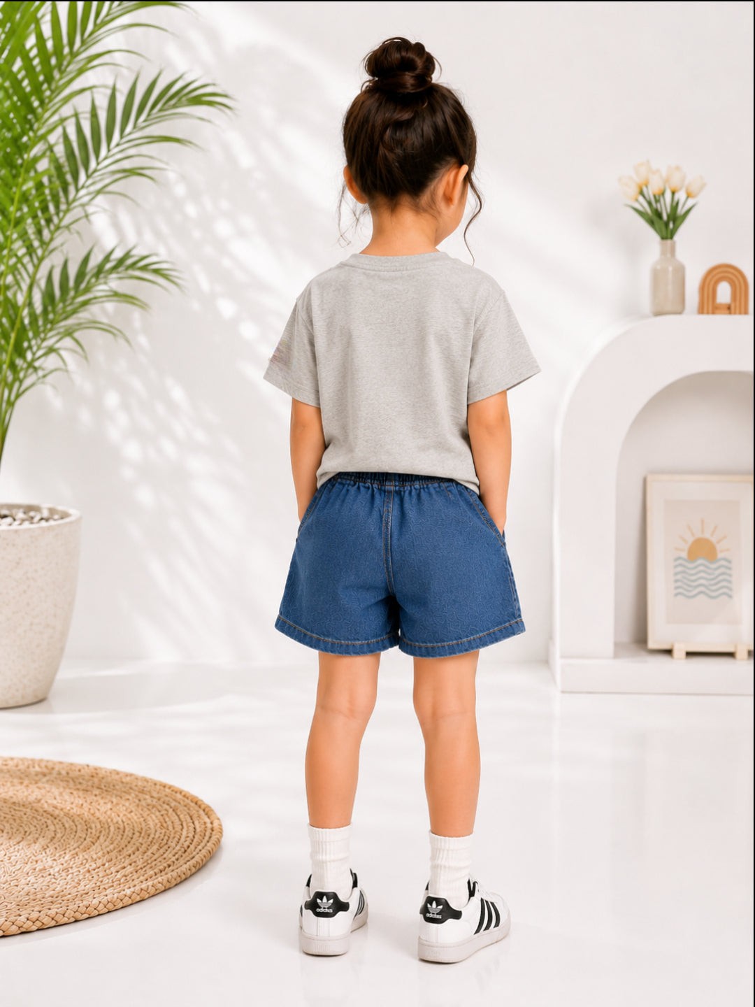 Googo Gaaga Girls Cotton Cat Printed T-Shirt & Shorts Set - Grey