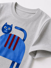 Googo Gaaga Girls Cotton Cat Printed T-Shirt & Shorts Set - Grey