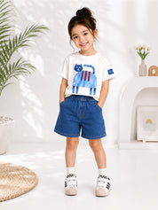 Googo Gaaga Girls Cotton Cat Printed T-Shirt & Shorts Set - White