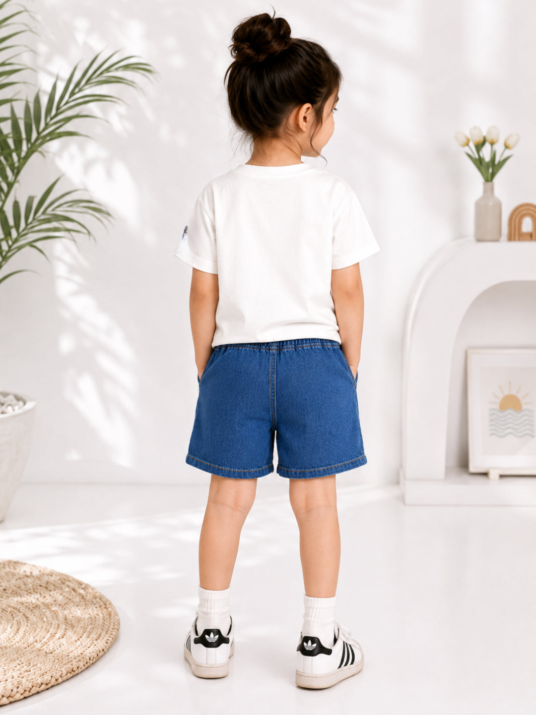 Googo Gaaga Girls Cotton Cat Printed T-Shirt & Shorts Set - White