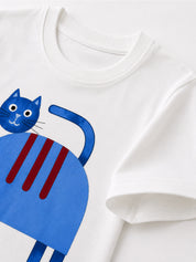 Googo Gaaga Girls Cotton Cat Printed T-Shirt & Shorts Set - White