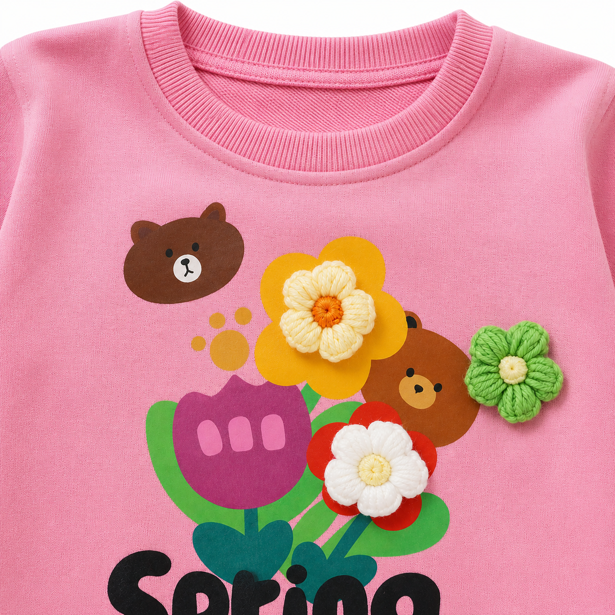 Googo Gaaga Girls Spring Floral & Teddy Bear Printed Full Sleeve Sweatshirt with Matching Jogger Pants Co-Ord Set – Pink