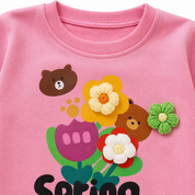 Googo Gaaga Girls Spring Floral & Teddy Bear Printed Full Sleeve Sweatshirt with Matching Jogger Pants Co-Ord Set – Pink