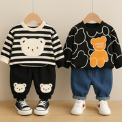 Boys Cotton Light Winter Knit Full Sleeves Teddy Printed Sweatshirt With Joggers Set Pack of 2