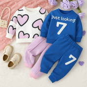 Boys Cotton Light Winter Knit Full Sleeves Heart & Text Printed Sweatshirt With Joggers Set Pack of 2