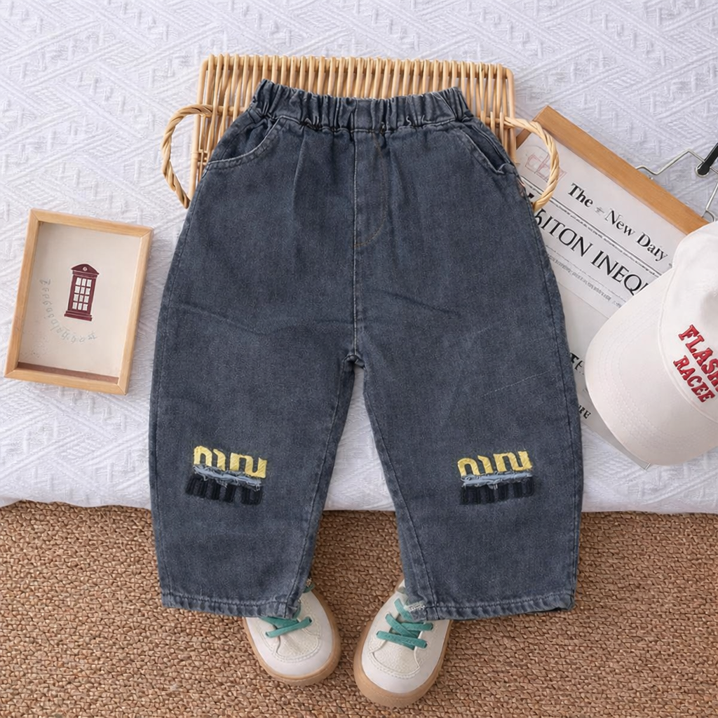 Boy's Cotton Baggy Fit Denim Pants - Black