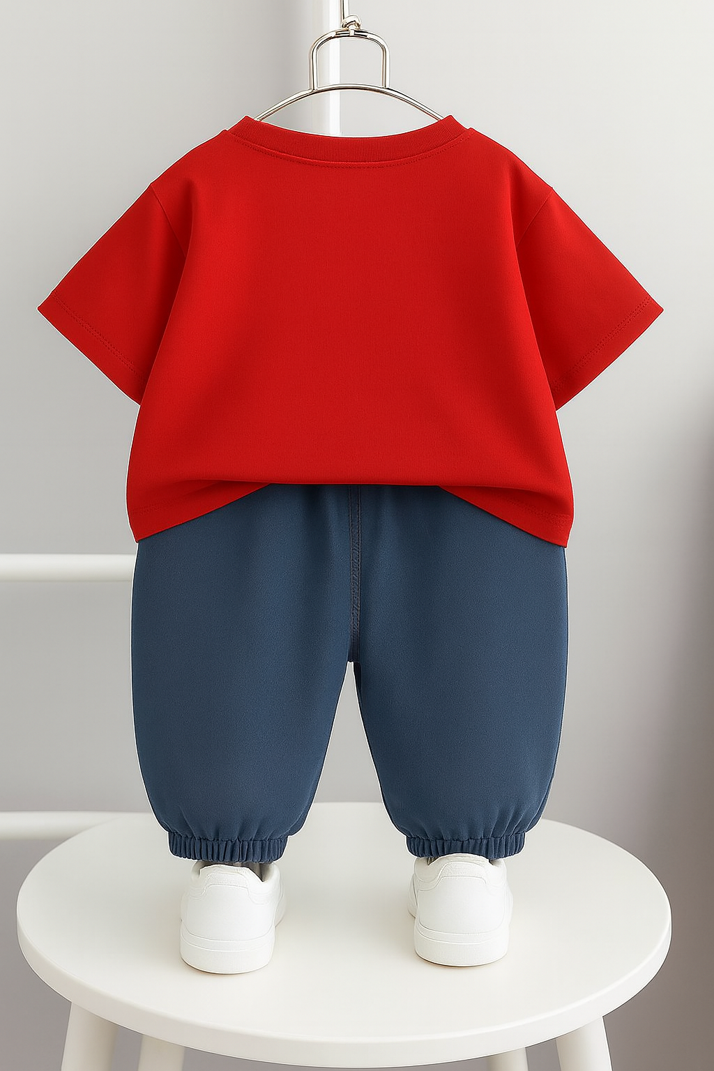 Boy's Cotton Rainbow Printed Tshirt with Pant in Red