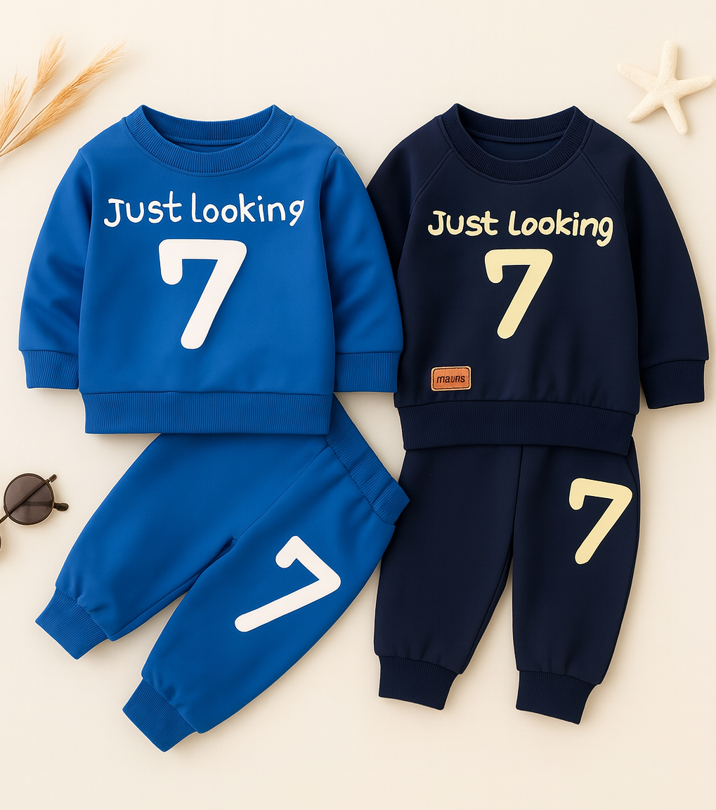 Boys Cotton Light Winter Knit Full Sleeves Text Printed Sweatshirt With Joggers Set Pack of 2