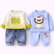 Boys Cotton Fleece Full Sleeves Printed Sweatshirt With Joggers Set Pack of 2 - Green & Blue