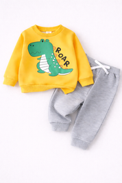 Boys Cotton Fleece Full Sleeves Printed Sweatshirt With Joggers Set Pack of 2 - Yellow & Blue