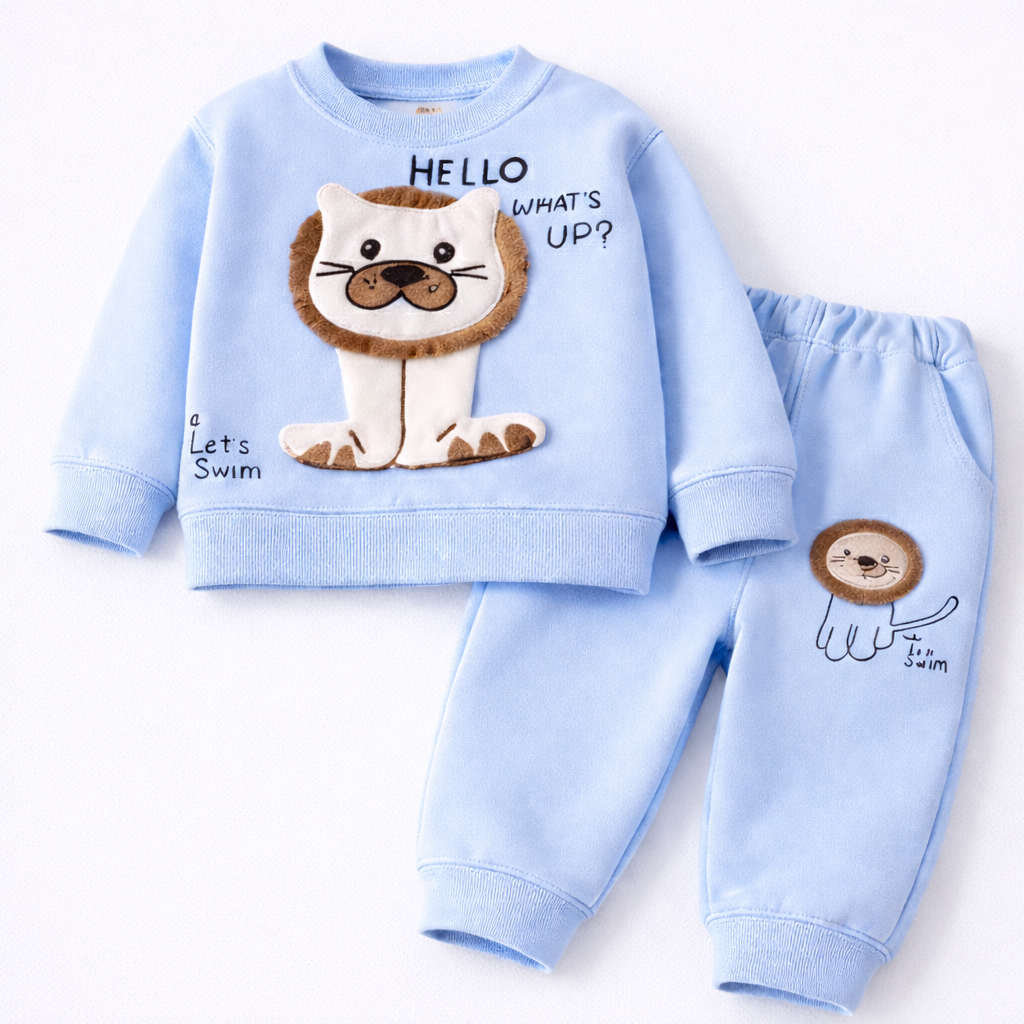 Boys Cotton Fleece Full Sleeves Printed Sweatshirt With Joggers Set Pack of 2 - Green & Blue