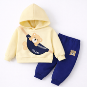 Boys Cotton Fleece Full Sleeves Printed Sweatshirt & Hoodie With Joggers Set Pack of 2 - Green & Cream