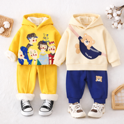 Boy's Cotton Bunny & Text Printed Sweatshirt With Joggers Set - Yellow & Cream