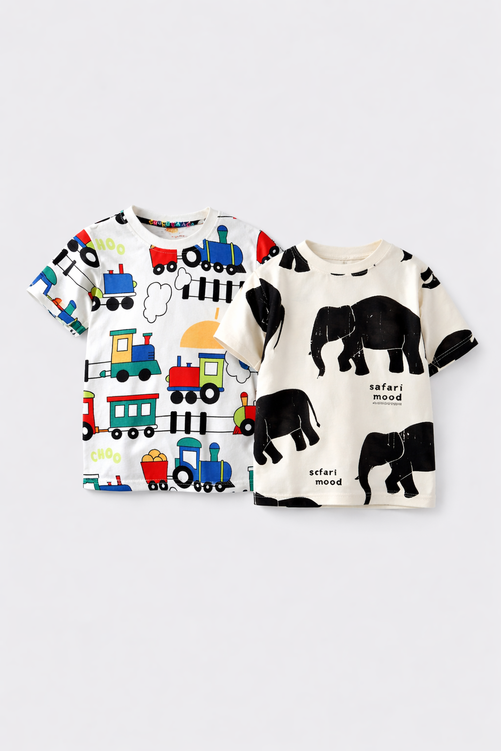 Boy's 2-Pack Train and Elephant Print T-Shirts