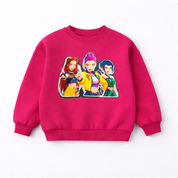 Girl's Cotton Nova Printed Sweatshirt With Jeans Set - Pink