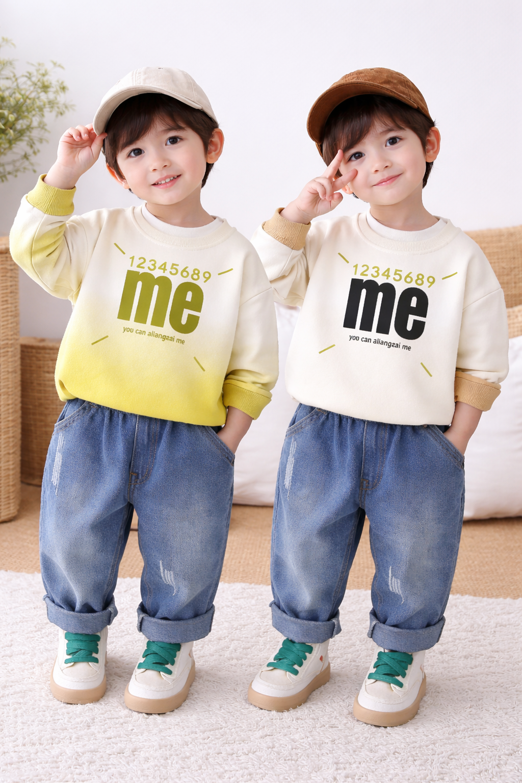 Boys Cotton Fleece Full Sleeves Printed Sweatshirt With Joggers Set Pack of 2 - Green & Brown