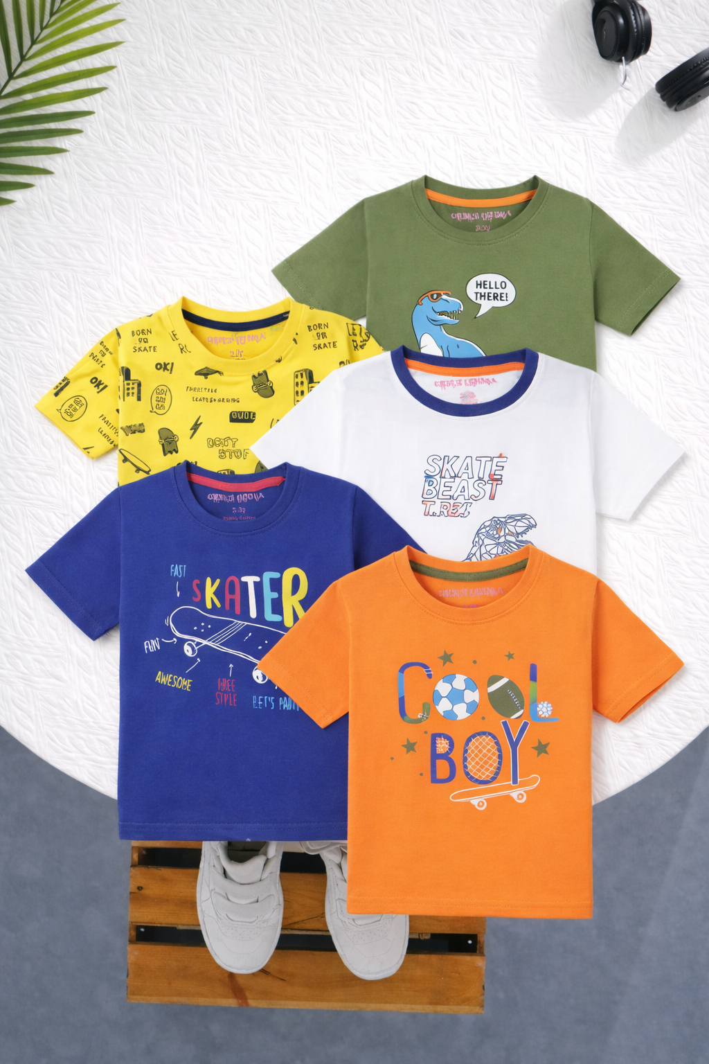 Boy's 5-Pack Dino Print Cotton T-Shirts