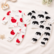 Boys Cotton Fleece Full Sleeves  Apple & Elephant Printed Sweatshirt With Joggers Set Pack of 2