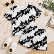 Googo Gaaga Boys Cotton Tie-Die T-Shirt & Shorts Set - Black & White