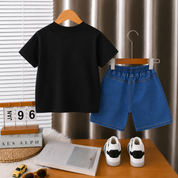 Googo Gaaga Boys Cotton Giraffe Printed T-Shirt & Shorts Set - Black