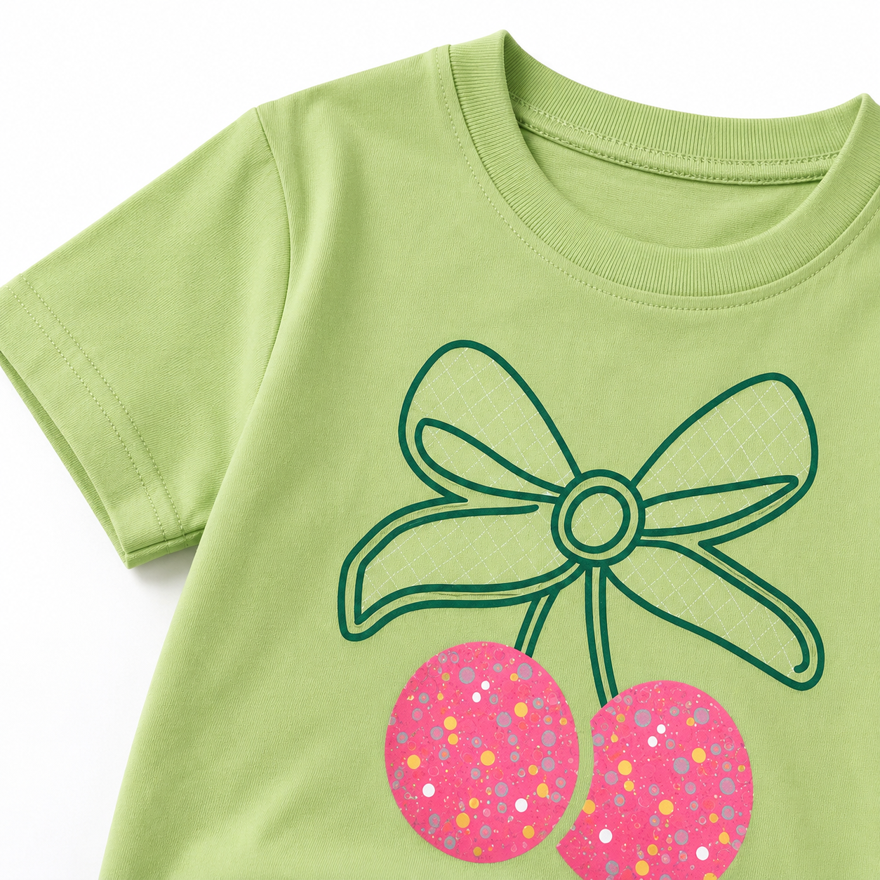 Googo Gaaga Girls Cotton Cherry Printed T-Shirt & Shorts Set - Green