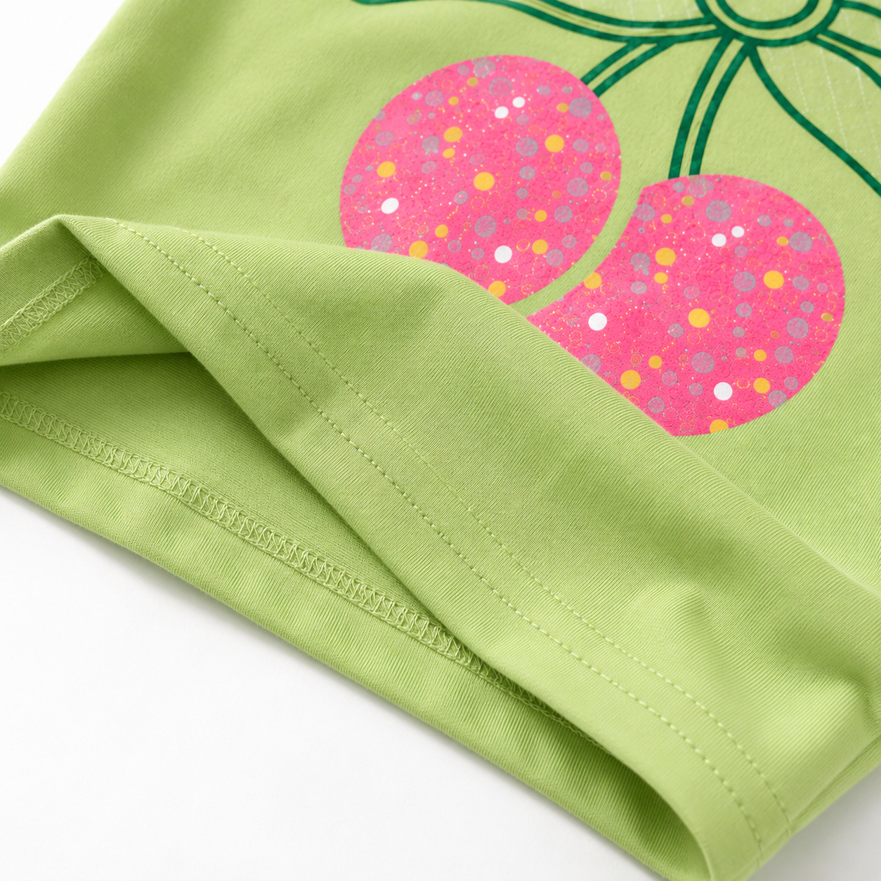 Googo Gaaga Girls Cotton Cherry Printed T-Shirt & Shorts Set - Green