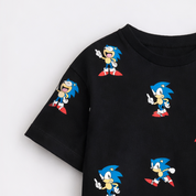 Boy's Sonic Print Half-Sleeve T-Shirt - Black
