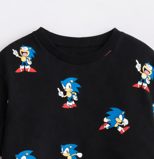 Boy's Sonic Print Half-Sleeve T-Shirt - Black