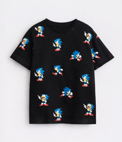 Boy's Sonic Print Half-Sleeve T-Shirt - Black