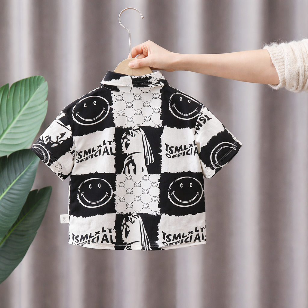 Boy's Smile Printed Black Shirt