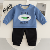 Boys Cotton Fish Printed Winter Sweatshirt and Joggers Set - Blue